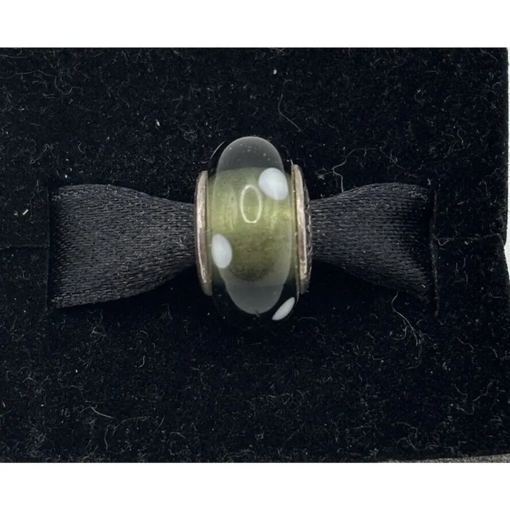 Pandora Sterling Silver Black with White Polka Dots Murano‎ Charm Bead 790603